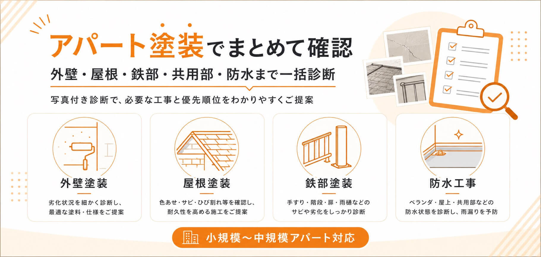 塗りチョクはアパートの外壁・屋根・鉄部・共用部・防水まで一括診断